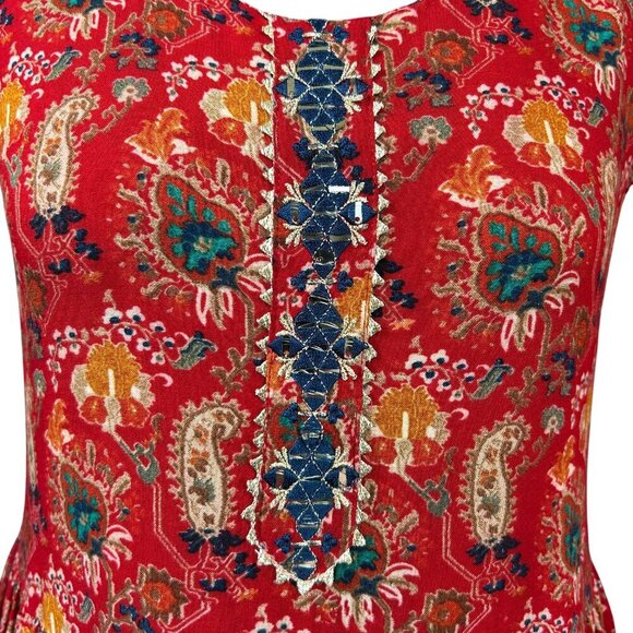 Arhaa Red Paisley Viscose Fit & Flare 3/4 Sleeve Boho Ethnic Maxi Dress Size S - Picture 6 of 12